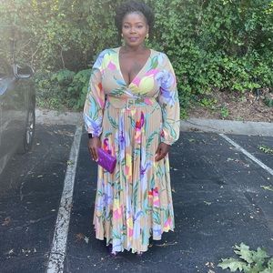 Pleated Maxi Dress with Belt